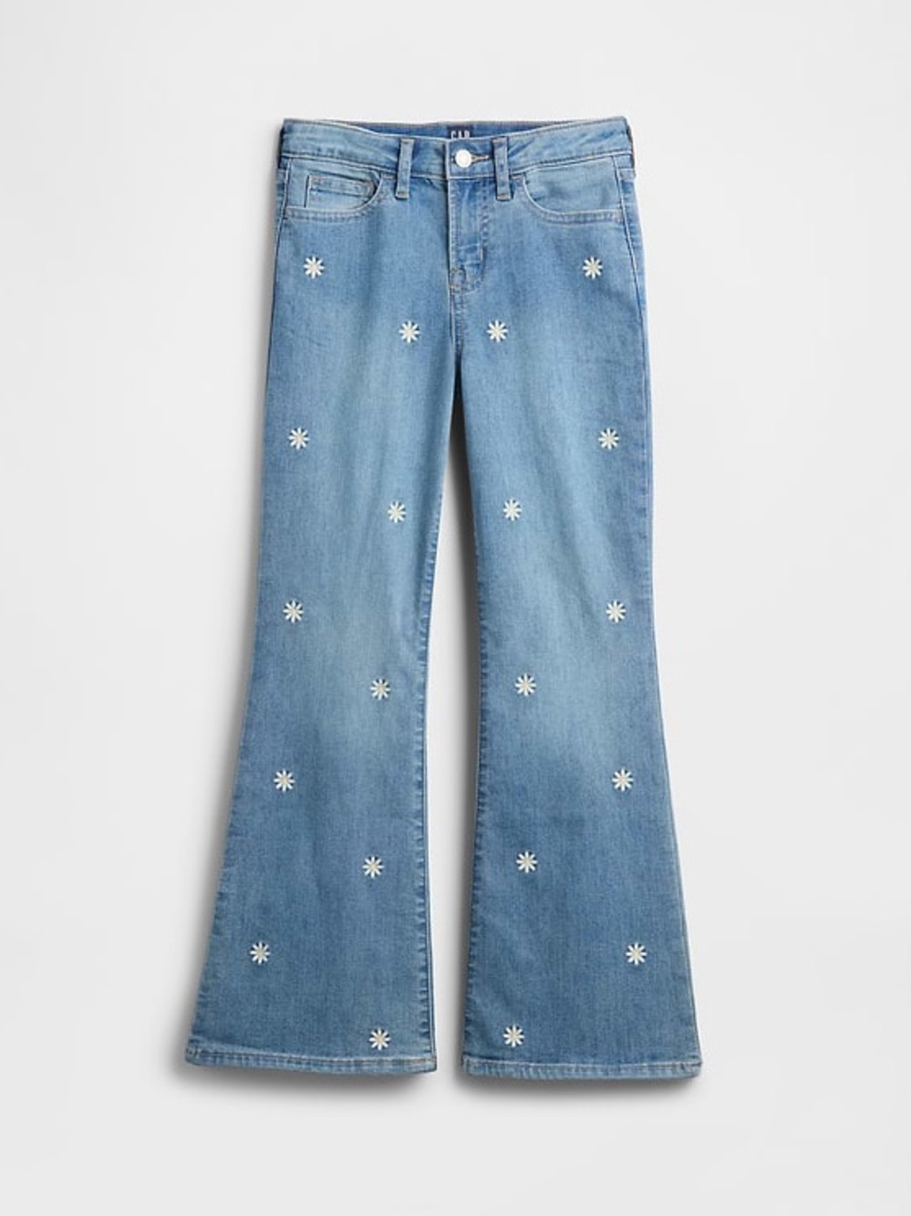 Gap kids high rise 70s flare embroidered daisy jeans